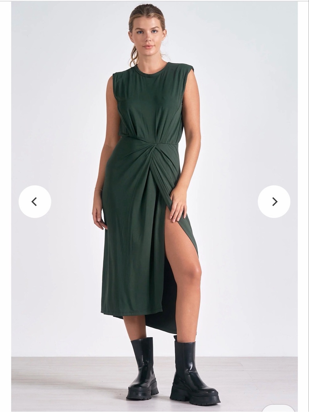 New With Tags Elan Front Slit Dark Green Midi Dress Sz S
